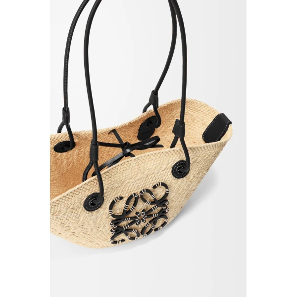 Loewe Small Anagram basket bag in iraca palm and calfskin, Natural/Black | Totes & Top-Handle Bags | Luxury Shoes 