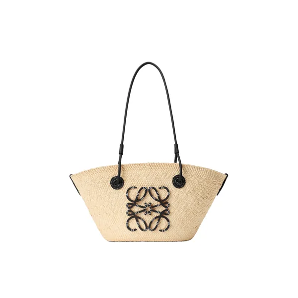 Small Anagram basket bag in iraca palm and calfskin, Natural/Black