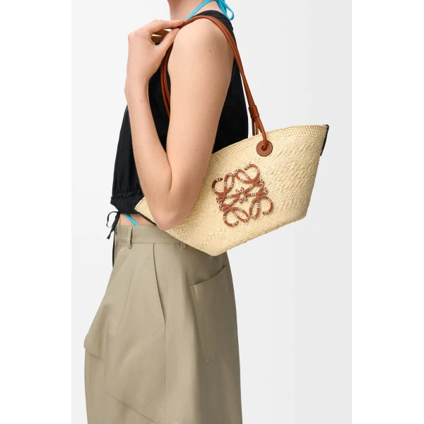 Loewe Small Anagram basket bag in iraca palm and calfskin, Natural/Tan | Totes & Top-Handle Bags | Luxury Shoes 