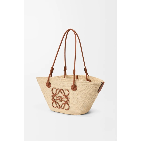 Loewe Small Anagram basket bag in iraca palm and calfskin, Natural/Tan | Totes & Top-Handle Bags | Luxury Shoes 