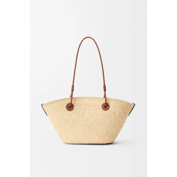 Loewe Small Anagram basket bag in iraca palm and calfskin, Natural/Tan | Totes & Top-Handle Bags | Luxury Shoes 