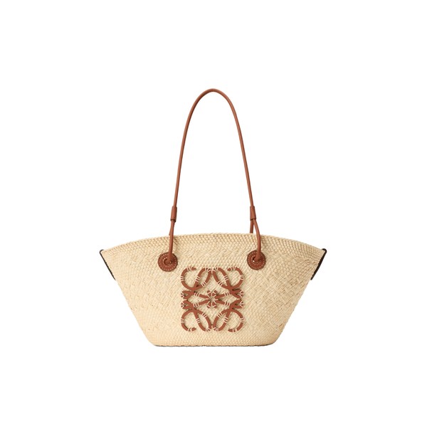 Loewe Small Anagram basket bag in iraca palm and calfskin, Natural/Tan | Totes & Top-Handle Bags | Luxury Shoes 