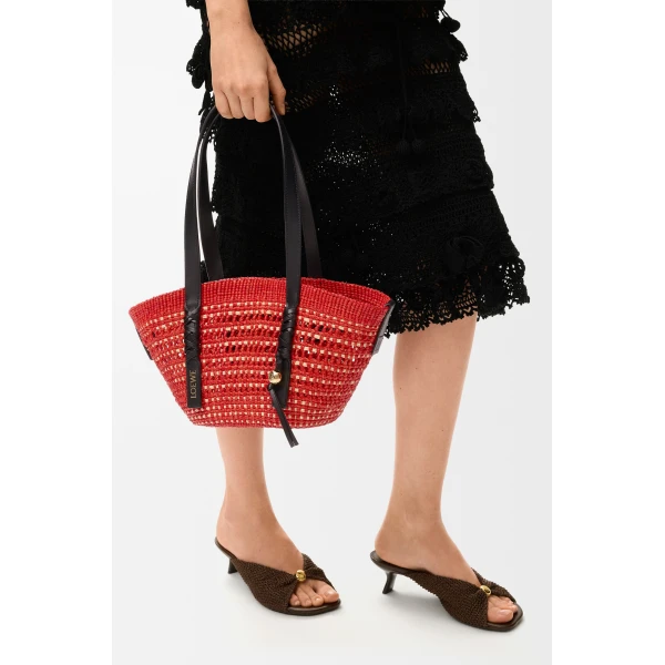 Loewe Small Braid basket in iraca palm and calfskin, Red/Natural | Totes & Top-Handle Bags | Luxury Shoes 