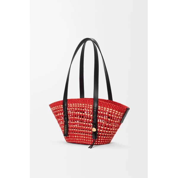 Loewe Small Braid basket in iraca palm and calfskin, Red/Natural | Totes & Top-Handle Bags | Luxury Shoes 