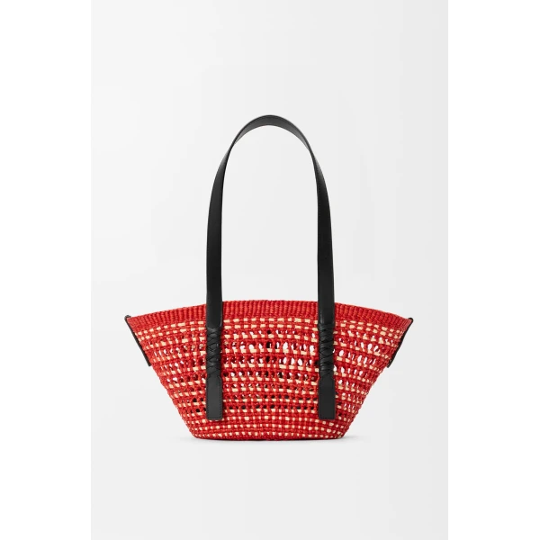 Loewe Small Braid basket in iraca palm and calfskin, Red/Natural | Totes & Top-Handle Bags | Luxury Shoes 
