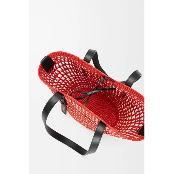 Loewe Small Braid basket in iraca palm and calfskin, Red/Natural | Totes & Top-Handle Bags | Luxury Shoes 