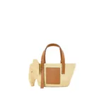 Loewe Small Elephant basket in raffia and calfskin, Natural/Tan | Totes & Top-Handle Bags | Luxury Shoes 