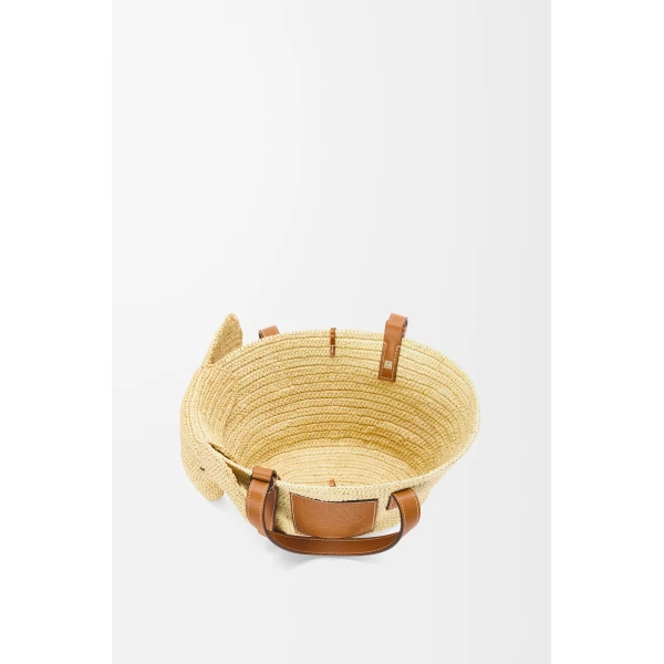 Loewe Small Elephant basket in raffia and calfskin, Natural/Tan | Totes & Top-Handle Bags | Luxury Shoes 