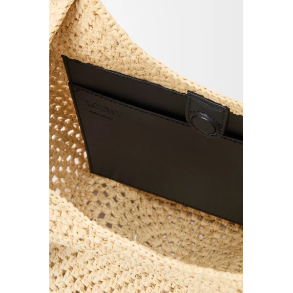 Loewe Small Punch Hole hobo in raffia and calfskin, Natural/Black | Totes & Top-Handle Bags | Luxury Shoes 