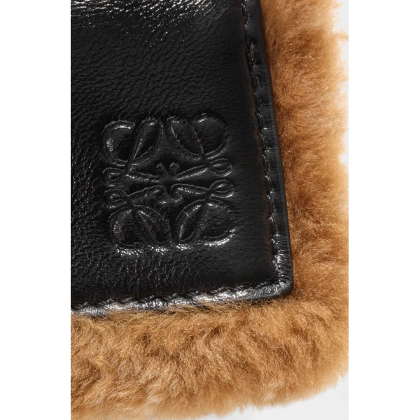 Loewe Small Puzzle Aviator bag in glossy lambskin and shearling, Black/Brown | Shoulder & Crossbody Bags | Luxury Shoes 
