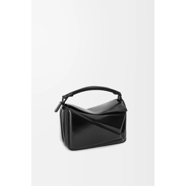 Loewe Small Puzzle Blown bag in glossy lambskin, Black | Shoulder & Crossbody Bags | Luxury Shoes 