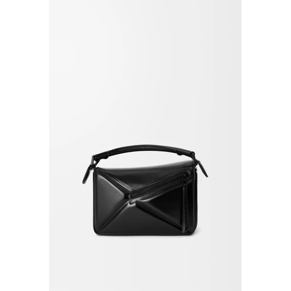 Loewe Small Puzzle Blown bag in glossy lambskin, Black | Shoulder & Crossbody Bags | Luxury Shoes 