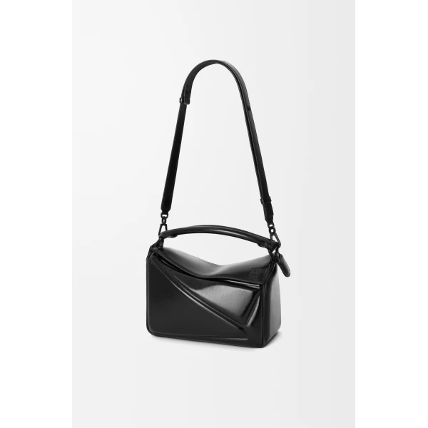 Loewe Small Puzzle Blown bag in glossy lambskin, Black | Shoulder & Crossbody Bags | Luxury Shoes 