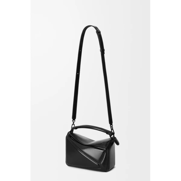 Loewe Small Puzzle Blown bag in glossy lambskin, Black | Shoulder & Crossbody Bags | Luxury Shoes 