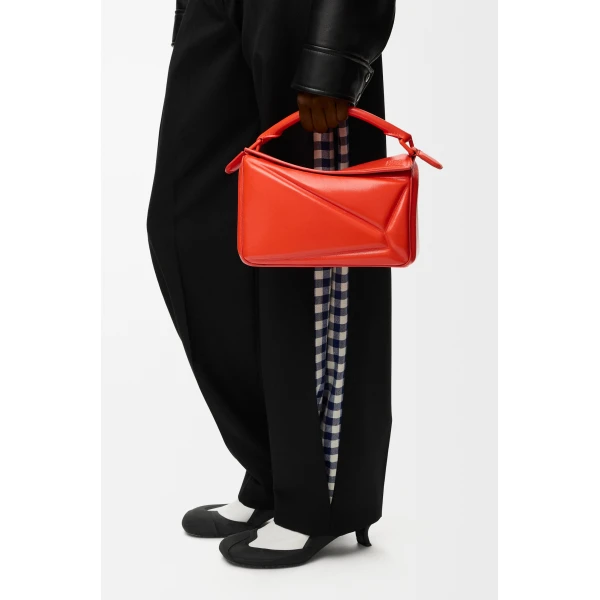 Loewe Small Puzzle Blown bag in glossy lambskin, Vivid Orange | Shoulder & Crossbody Bags | Luxury Shoes 