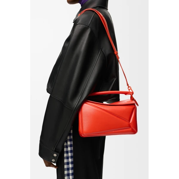 Loewe Small Puzzle Blown bag in glossy lambskin, Vivid Orange | Shoulder & Crossbody Bags | Luxury Shoes 