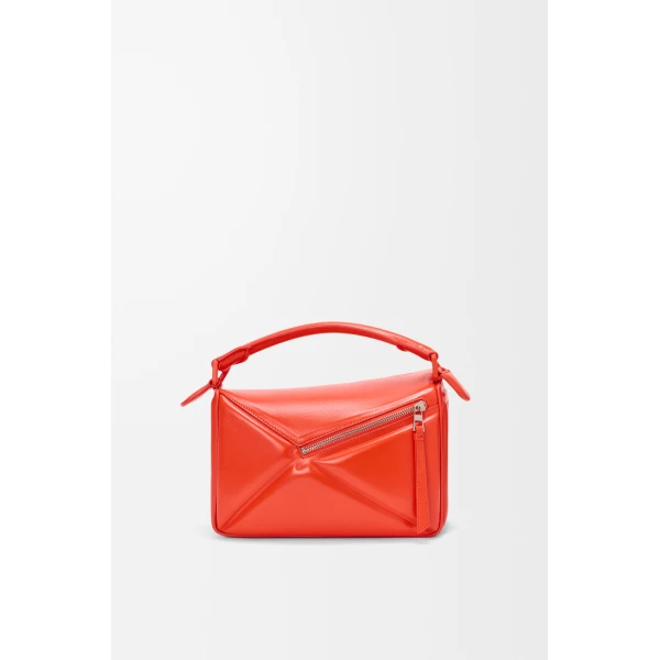 Loewe Small Puzzle Blown bag in glossy lambskin, Vivid Orange | Shoulder & Crossbody Bags | Luxury Shoes 