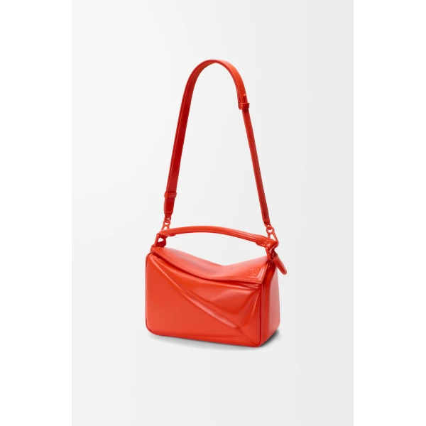 Loewe Small Puzzle Blown bag in glossy lambskin, Vivid Orange | Shoulder & Crossbody Bags | Luxury Shoes 