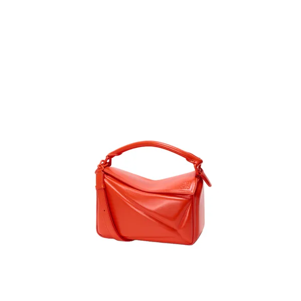 Loewe Small Puzzle Blown bag in glossy lambskin, Vivid Orange | Shoulder & Crossbody Bags | Luxury Shoes 
