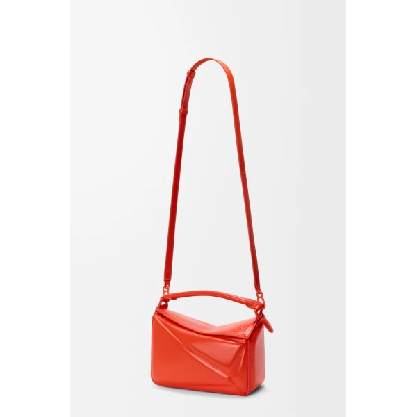 Loewe Small Puzzle Blown bag in glossy lambskin, Vivid Orange | Shoulder & Crossbody Bags | Luxury Shoes 
