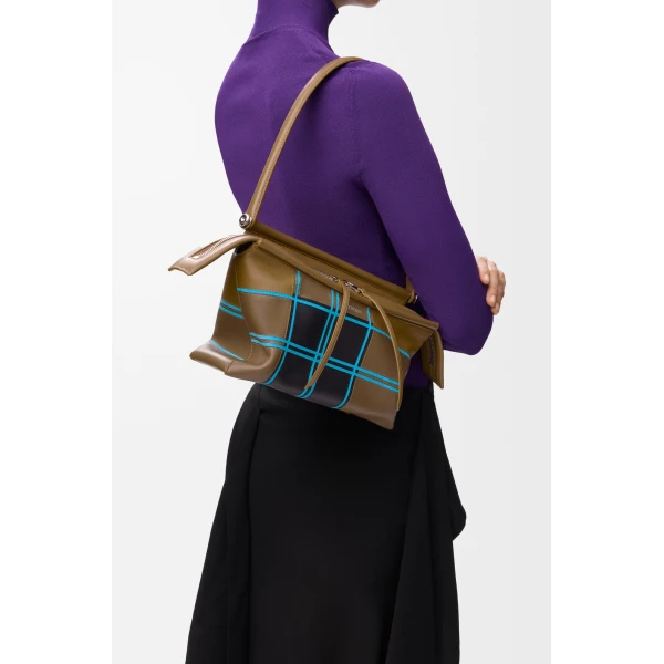 Loewe Small Whisker bag in check intarsio, Brownish Green/Multicolor | Shoulder & Crossbody Bags | Luxury Shoes 