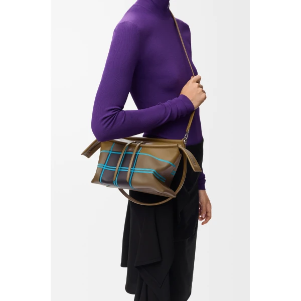 Loewe Small Whisker bag in check intarsio, Brownish Green/Multicolor | Shoulder & Crossbody Bags | Luxury Shoes 