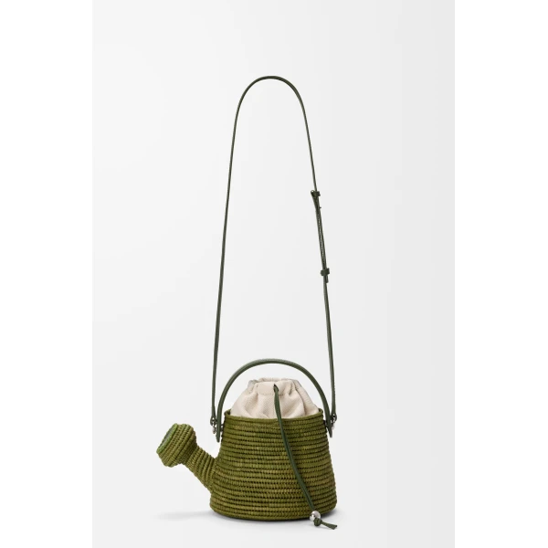 Loewe Watering Can bag in raffia and calfskin, Green | Totes & Top-Handle Bags | Luxury Shoes 