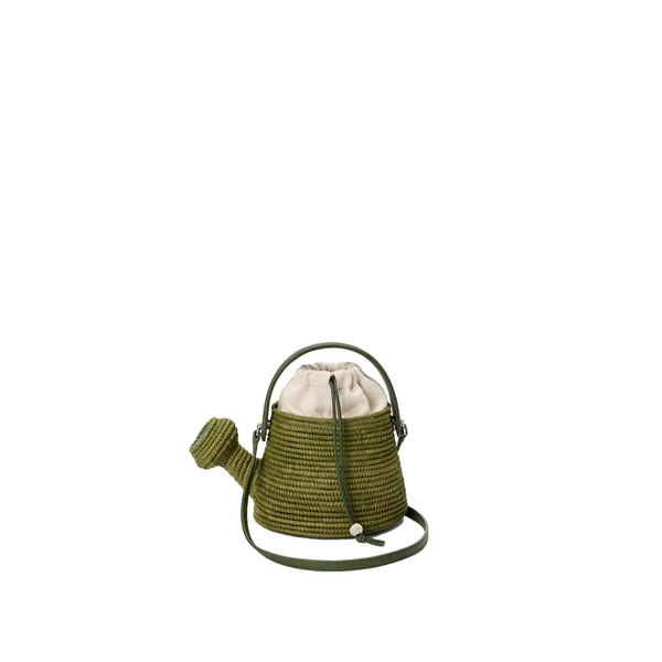 Watering Can bag in raffia and calfskin, Green