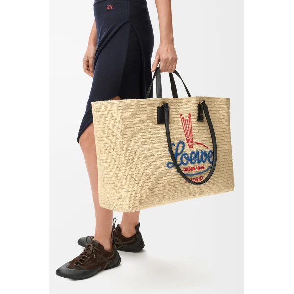 Loewe XL Verano tote in raffia, White/Multicolor | Totes & Top-Handle Bags | Luxury Shoes 