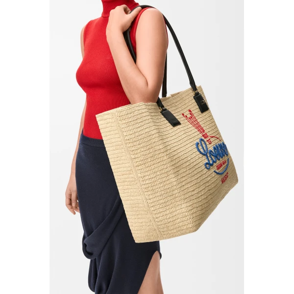 Loewe XL Verano tote in raffia, White/Multicolor | Totes & Top-Handle Bags | Luxury Shoes 