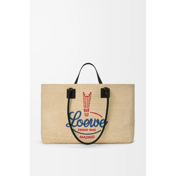 Loewe XL Verano tote in raffia, White/Multicolor | Totes & Top-Handle Bags | Luxury Shoes 