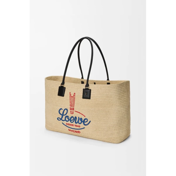 Loewe XL Verano tote in raffia, White/Multicolor | Totes & Top-Handle Bags | Luxury Shoes 