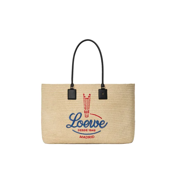Loewe XL Verano tote in raffia, White/Multicolor | Totes & Top-Handle Bags | Luxury Shoes 
