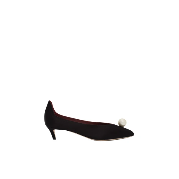 Almond pumps with pearl detail in black satin