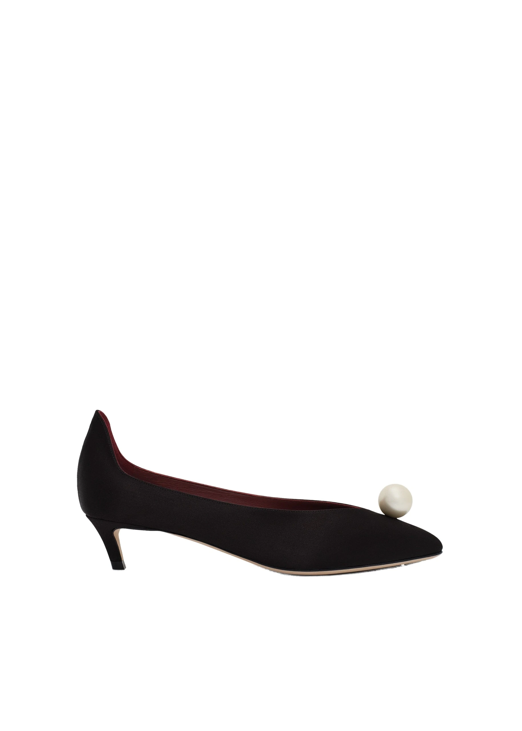Magda Butrym Almond pumps with pearl detail in black satin | Luxury Shoes Magda Butrym Almond pumps with pearl detail in black satin