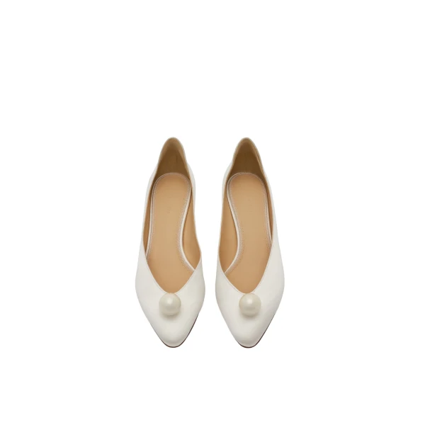 Almond pumps with pearl detail in cream satin - Image 3