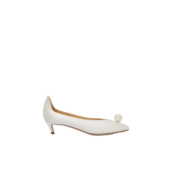 Almond pumps with pearl detail in cream satin