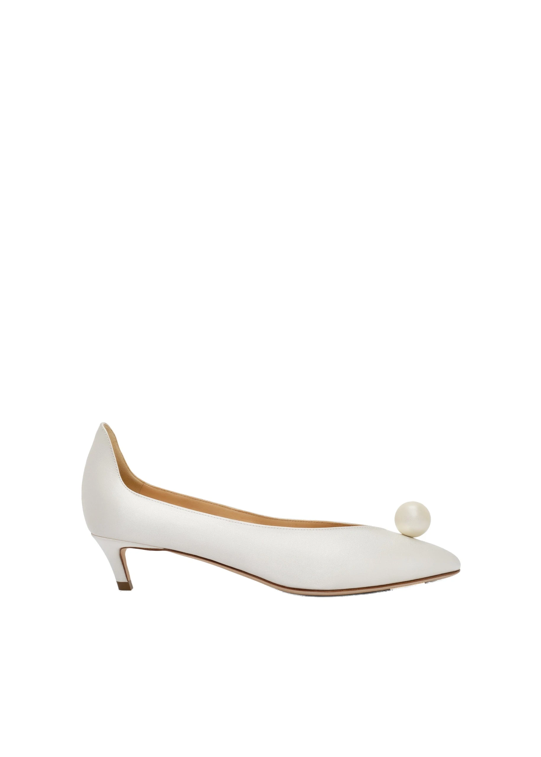 Magda Butrym Almond pumps with pearl detail in cream satin | Luxury Shoes Magda Butrym Almond pumps with pearl detail in cream satin