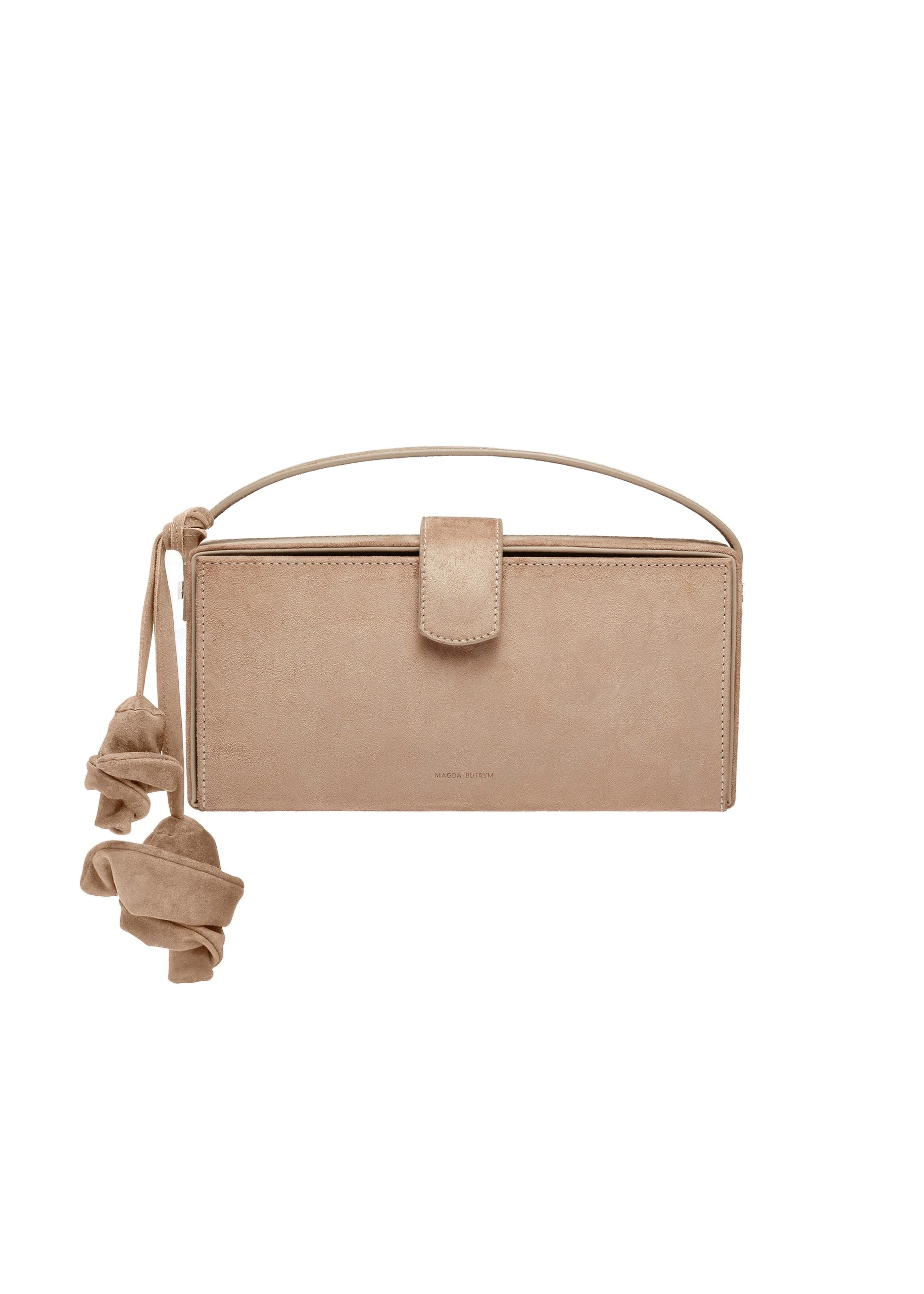 Magda Butrym Apolonia bag in beige suede with flower charm | Luxury Shoes Magda Butrym Apolonia bag in beige suede with flower charm