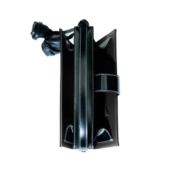Apolonia bag in black leather with flower charm and contrast stitching - Image 6