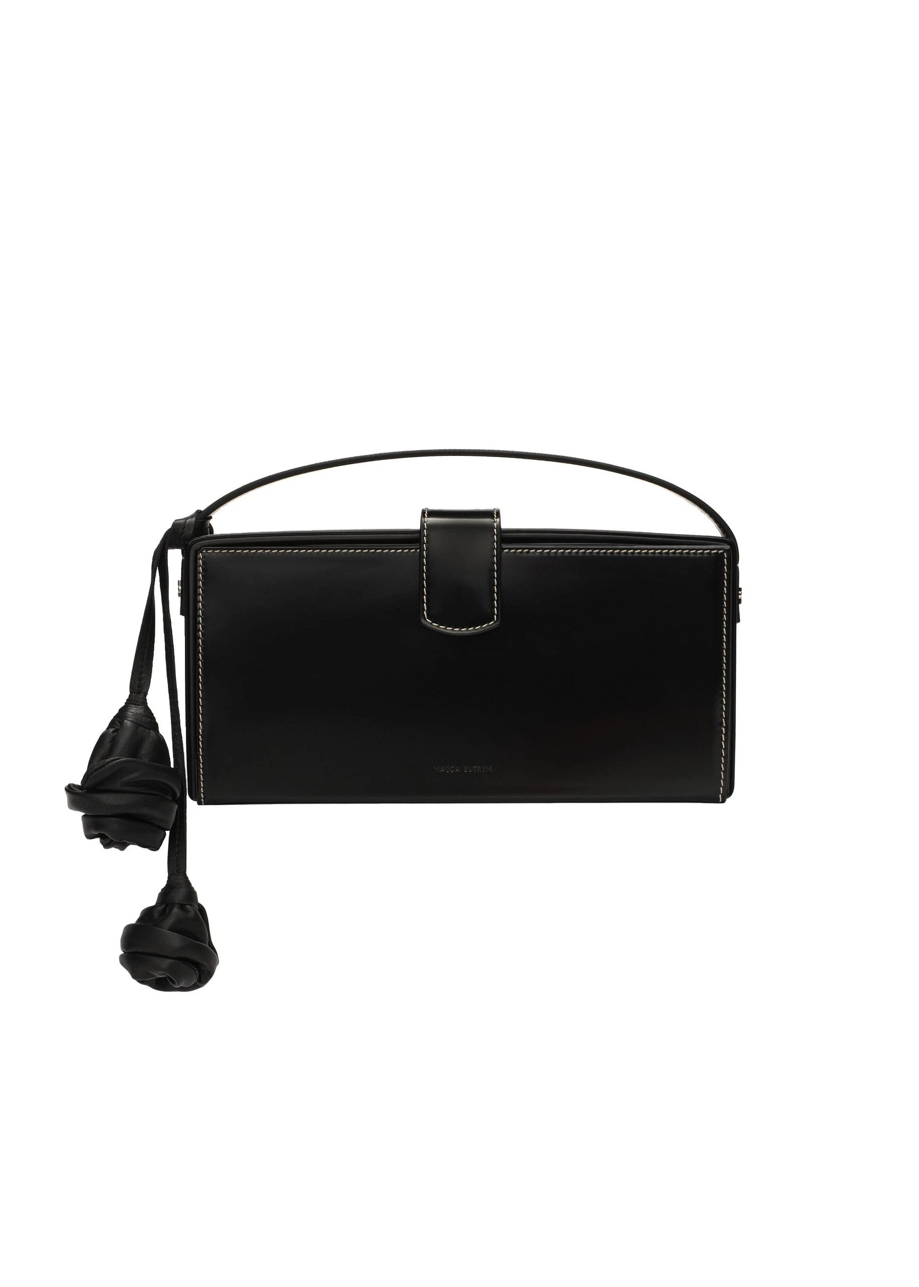 Magda Butrym Apolonia bag in black leather with flower charm and contrast stitching | Luxury Shoes Magda Butrym Apolonia bag in black leather with flower charm and contrast stitching