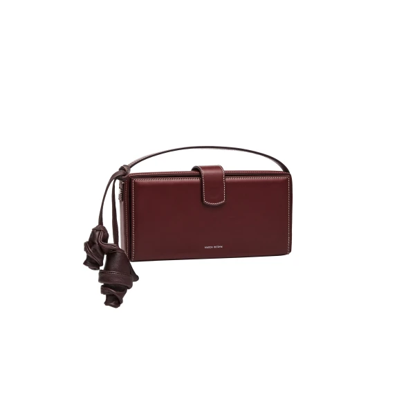 Apolonia bag in burgundy leather with flower charm - Image 2