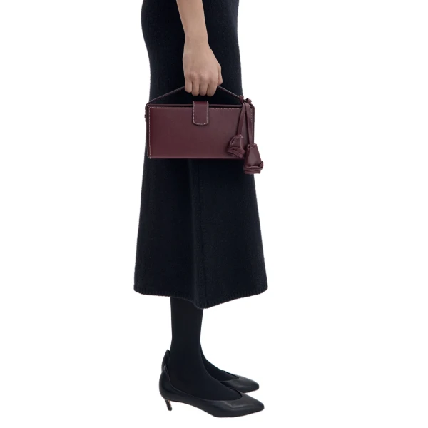 Apolonia bag in burgundy leather with flower charm - Image 5