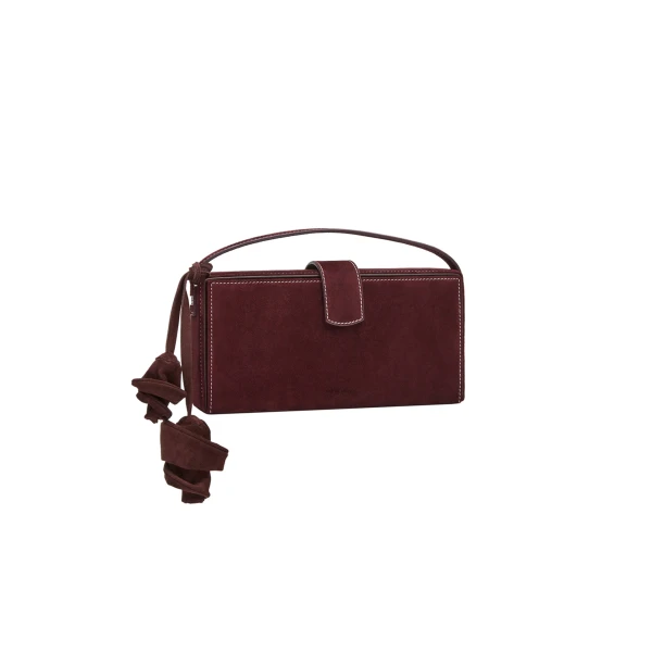 Apolonia bag in burgundy suede with flower charm - Image 2
