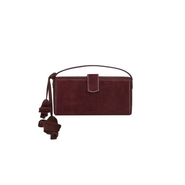 Apolonia bag in burgundy suede with flower charm