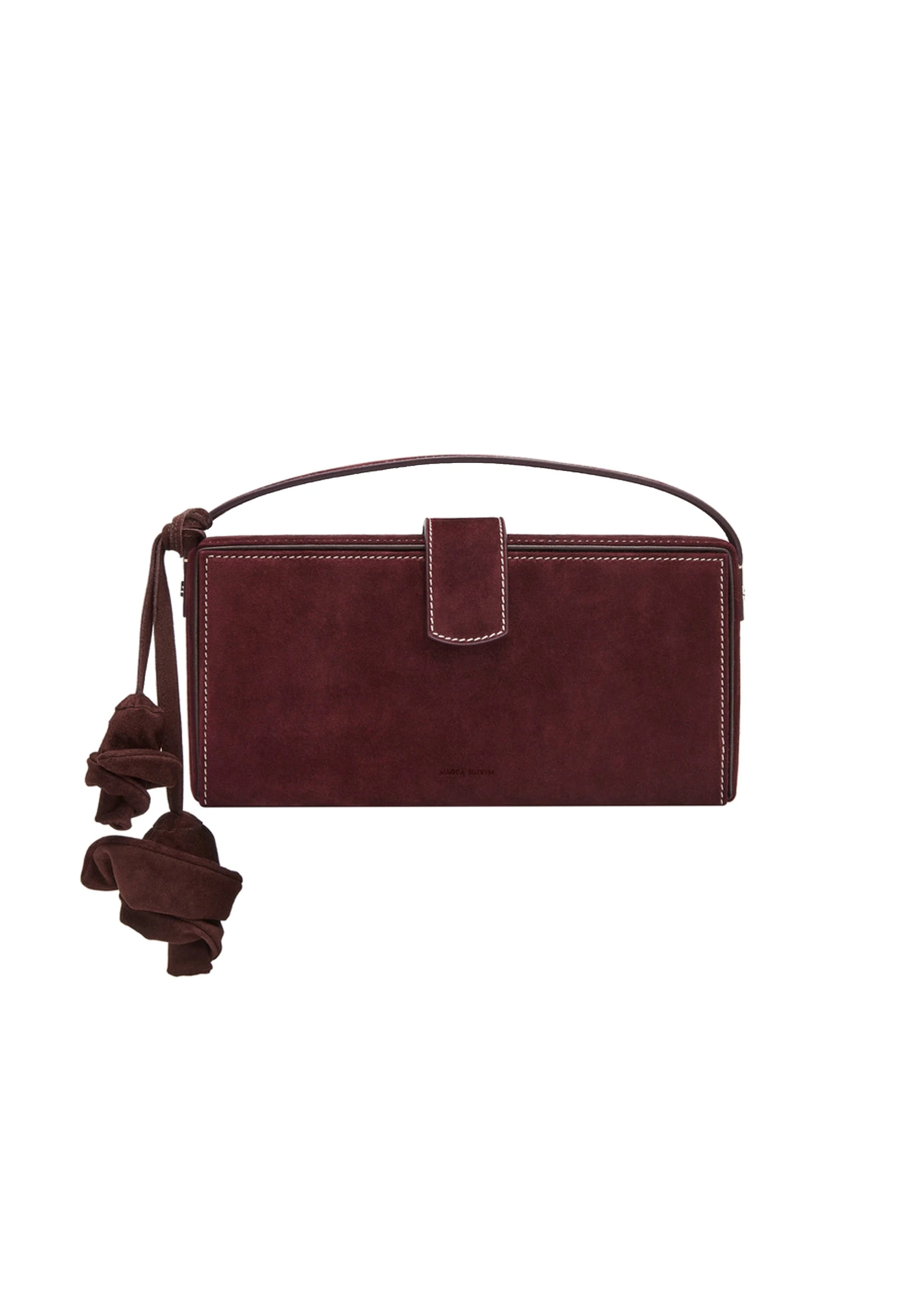 Magda Butrym Apolonia bag in burgundy suede with flower charm | Luxury Shoes Magda Butrym Apolonia bag in burgundy suede with flower charm