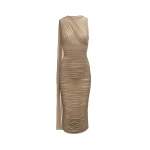 Magda Butrym Asymmetric draped midi dress with scarf detail in beige