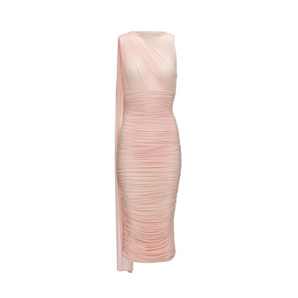 Magda Butrym Asymmetric draped midi dress with scarf detail in pink