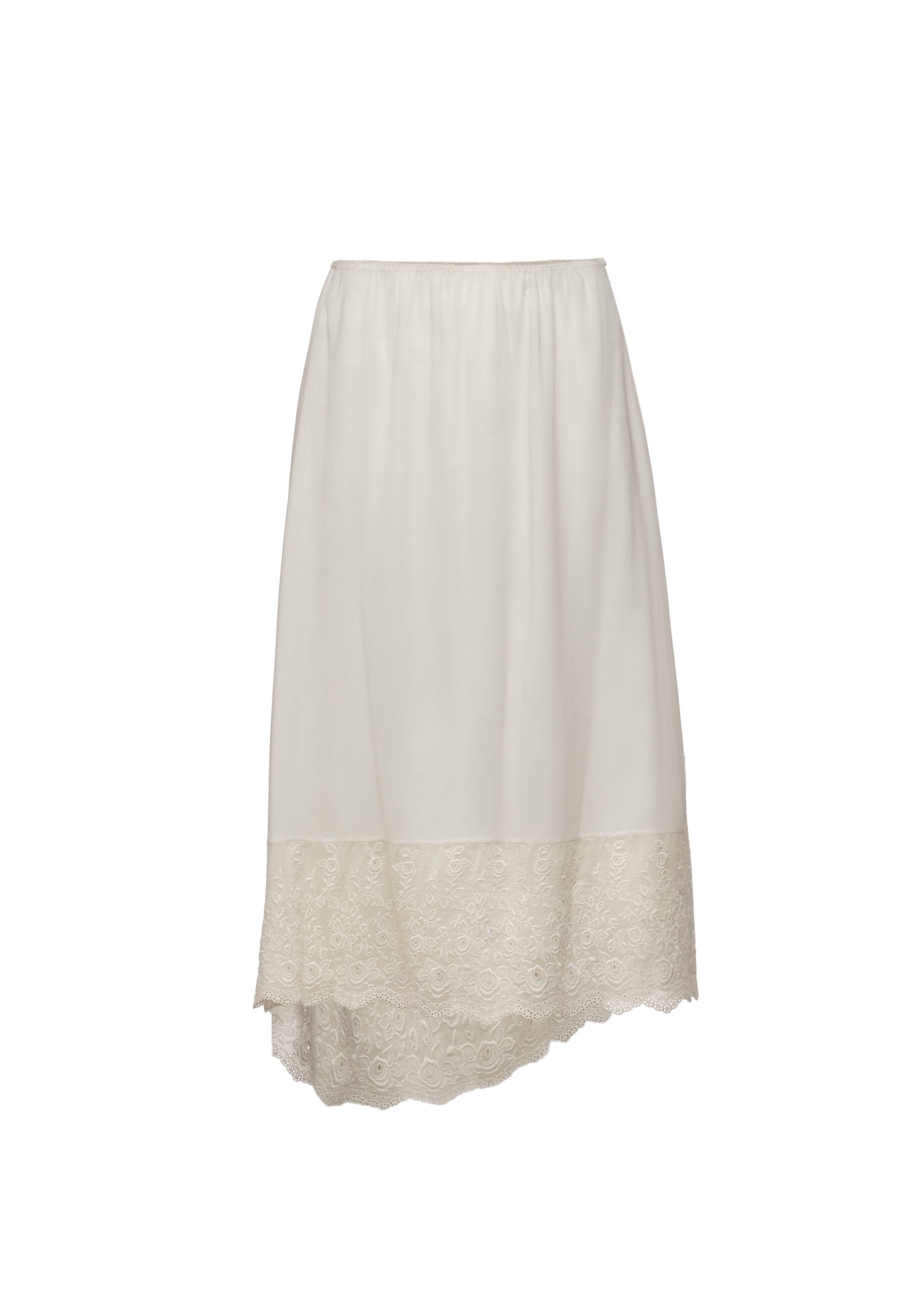 Magda Butrym Asymmetric lace-hem midi skirt in cream | Luxury Shoes Magda Butrym Asymmetric lace-hem midi skirt in cream