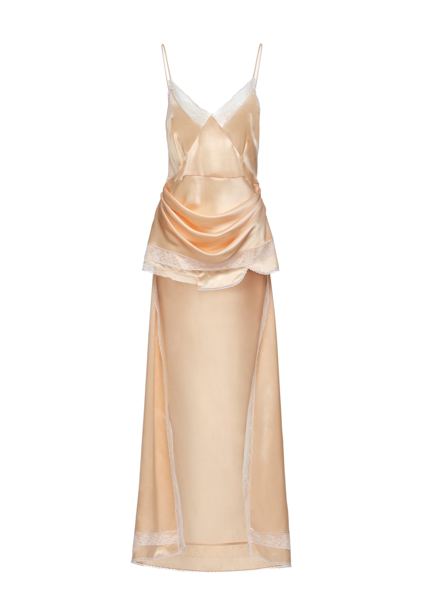 Magda Butrym Asymmetric lace-trim slip dress in peach | Luxury Shoes Magda Butrym Asymmetric lace-trim slip dress in peach